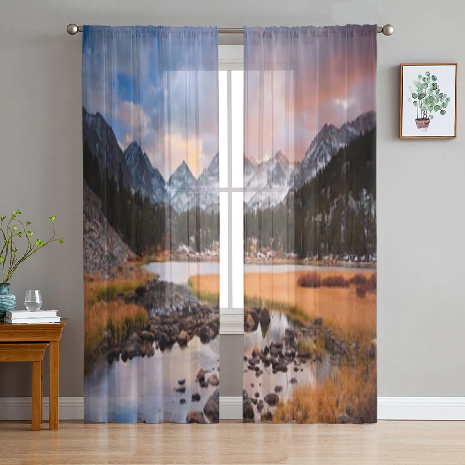 

Landscape Mountain Sunset Tulle Sheer Curtains for Living Room the Room Bedroom Kitchen Decoration Voile Organza Curtains
