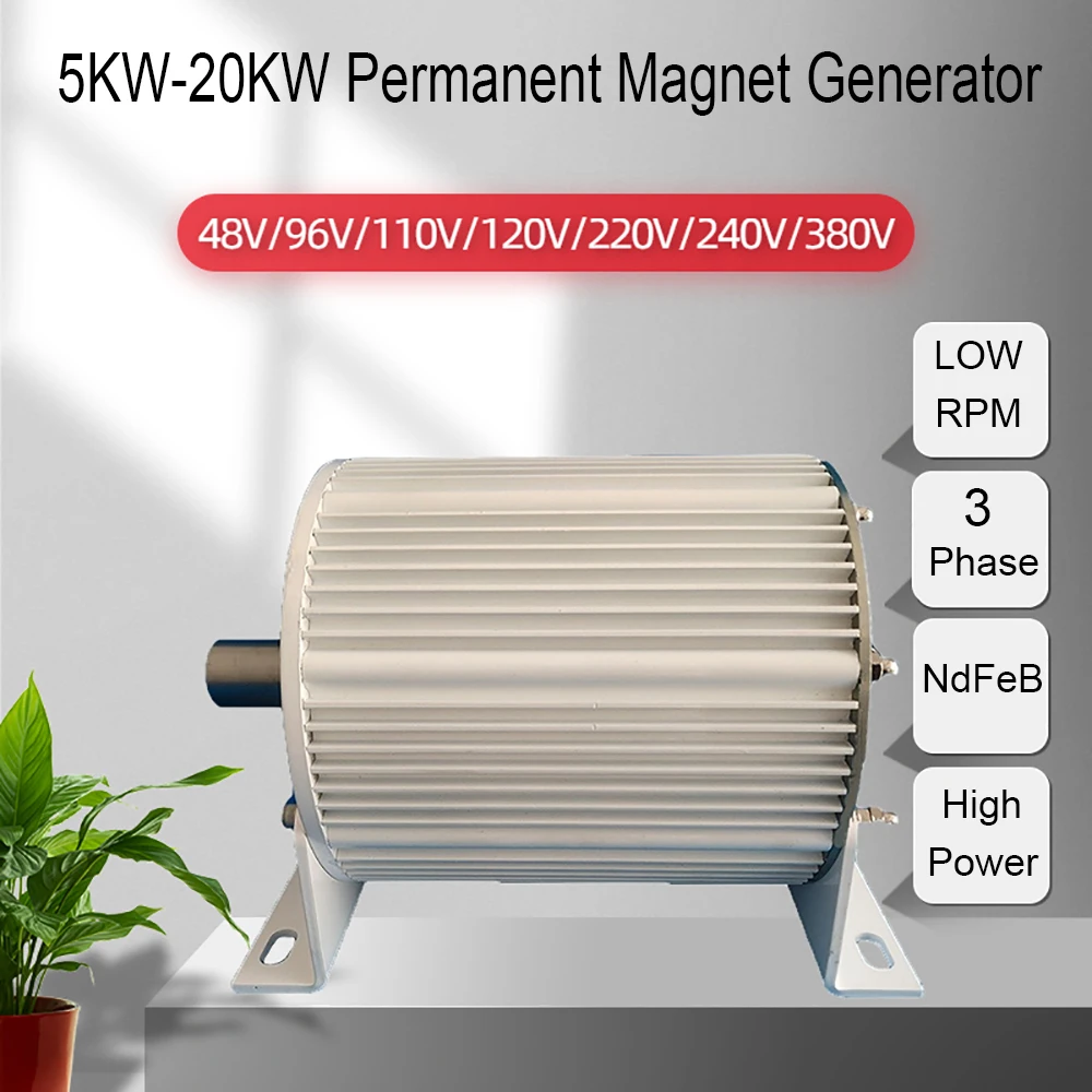 

5000W 6000W 10KW 20KW 3 Phase Gearless Permanent Magnet Generator 48V 96V 120V 220V 380V AC Alternator Wind Water Turbine