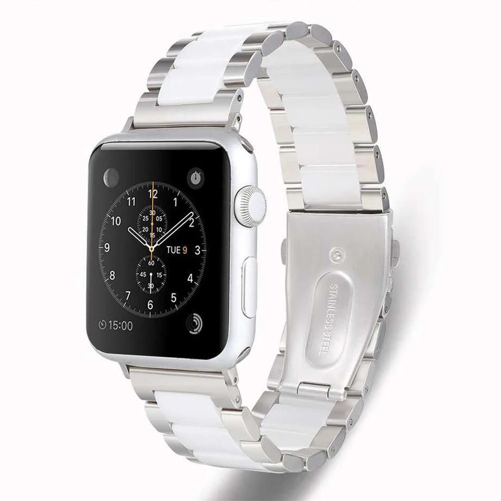 Metal +Ceramic Strap for  Apple Watch 49mm 45mm 41mm 44mm 42mm 40mm 38mm Stainless Steel Bracelet for iWatch Ultra 8 7 6 5 4 3SE