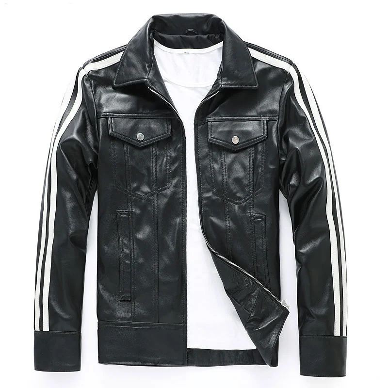 

Men's Genuine Leather Clothing Sheepskin Motorcycle Jacket Coat Slim Short Korean Style Handsome Jacket