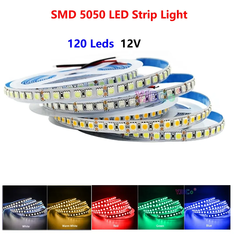 5M SMD 5050 LED Strip DC12V White/Warm White/Red/Green/Blue/RGB/CCT 60/120 Leds/m Flexible  Light Bar IP20/IP65 Lamp Tape