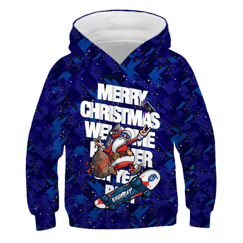 

3-14YChildren's Christmas Hoodie Cartoon Santa Graphic Boys Girls Long Sleeve Sweatshirt Spring Autumn Outdoor Casual Kids Wear