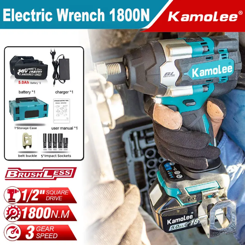

【For Makita Battery】Kamolee DTW700 Electric Impact Wrench Brushless 1800 N.m High Torque 1/2 Inch Car Repair Power Tools.