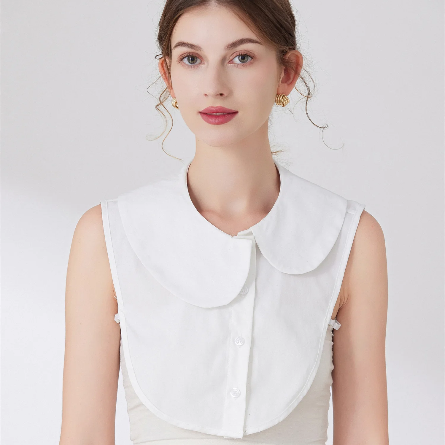 

Cotton Detachable Collar Half Shirt Fake Collar Tie Remoavble Autumn Sweater False Collar Lapel Blouse Top Women Shirt Decor