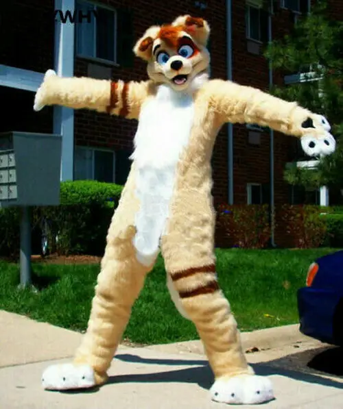 Хаски собака талисман костюм пушистый длинный бежевый мех лисы ролевые игры