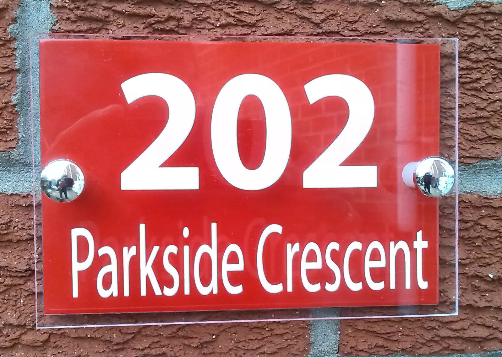 

Customize MODERN HOUSE SIGN / PLAQUE - QUALITY ACRYLIC + RED ALUMINIUM BACKPLATE