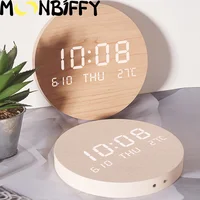 Wooden Led LED Digital Clock Creative Luminous Silent Temperature Nordic Watch Wall Mounted Clocks Home Living Room Decoration