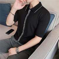 2022 mens short sleeve knitted polo shirts summer slim ice silk lapel cardigan tee tops casual business social polos streetwear