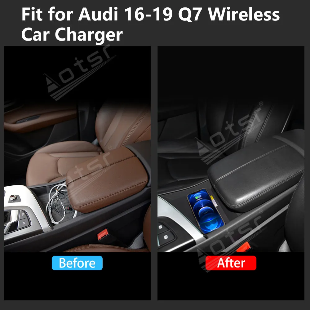 Автомобильное беспроводное зарядное устройство QI быстрая зарядка для Audi Q7 2016 2017
