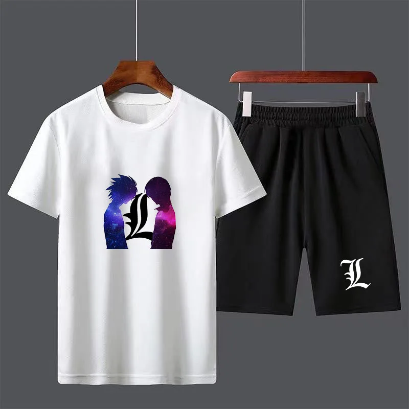 Anime Death Note Boys Male Casual Short Sleeve Top Pants Suits Streetwear Tops Tshirts Men's T Shirt Set