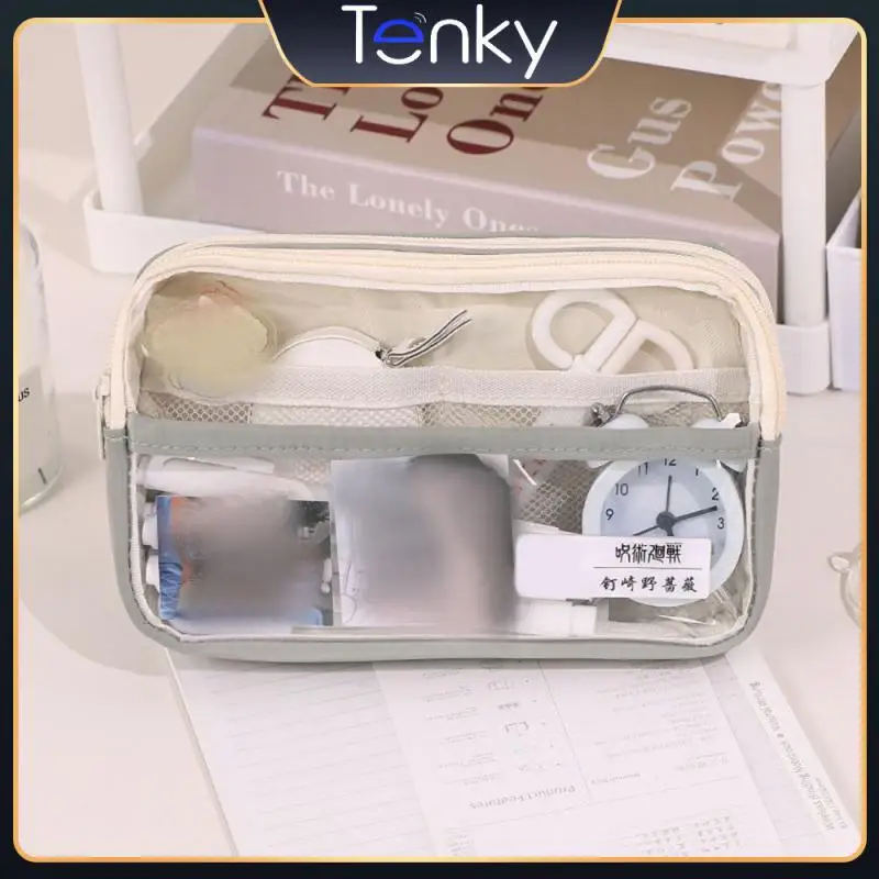

High Capacity Pencil Bag Simplicity Storage Box Wear-resistant Stationery Bag Transparent Students Supplies Multilayer Fashion