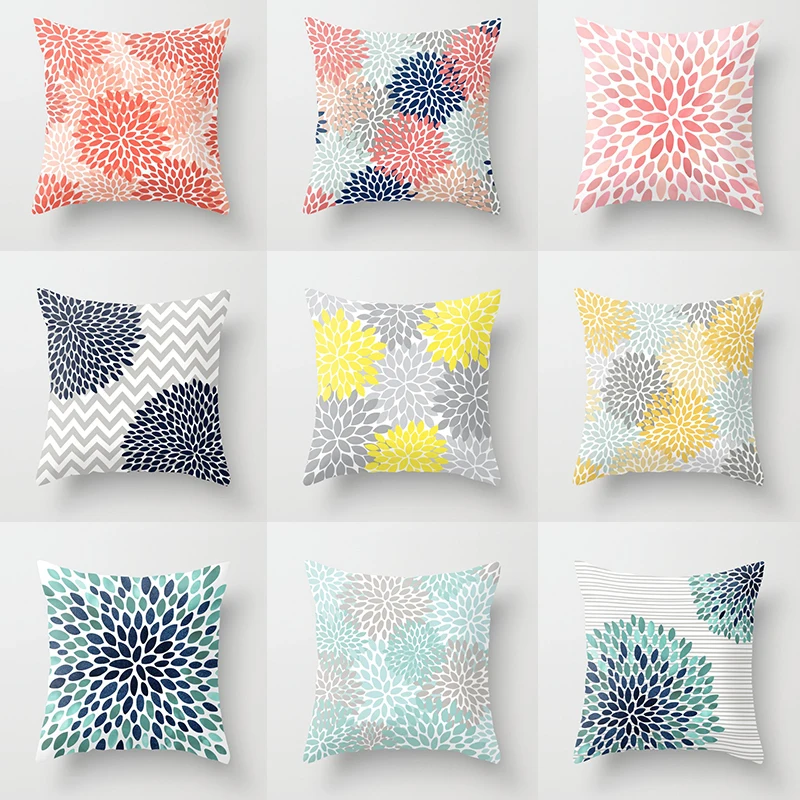 

Geometric Flower Pattern Cushion Cover Polyester Pillowcase Car Sofa Decoration Pillowcase Home Decor