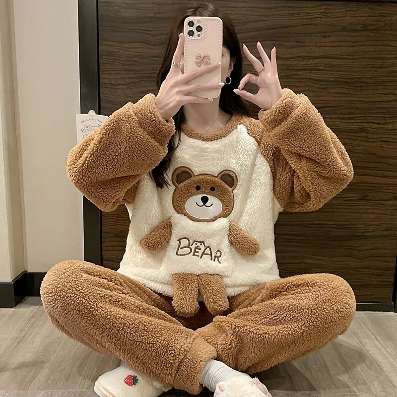 Women's Pajamas Thickening Sleep In Winter Cute Cartoon Ladies Pajama Set
