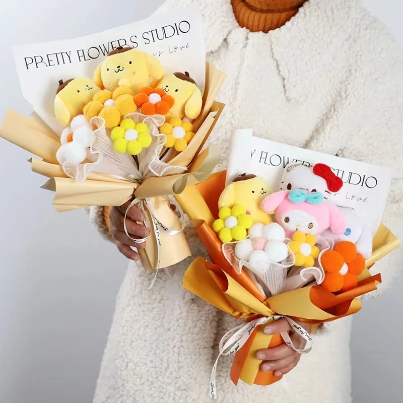 Cartoon My Melody Kuromi Cinnamoroll Kt Cat Plush Doll Toy Sanrio Bouquet Gift Box Valentine's Day Christmas Graduation Gifts