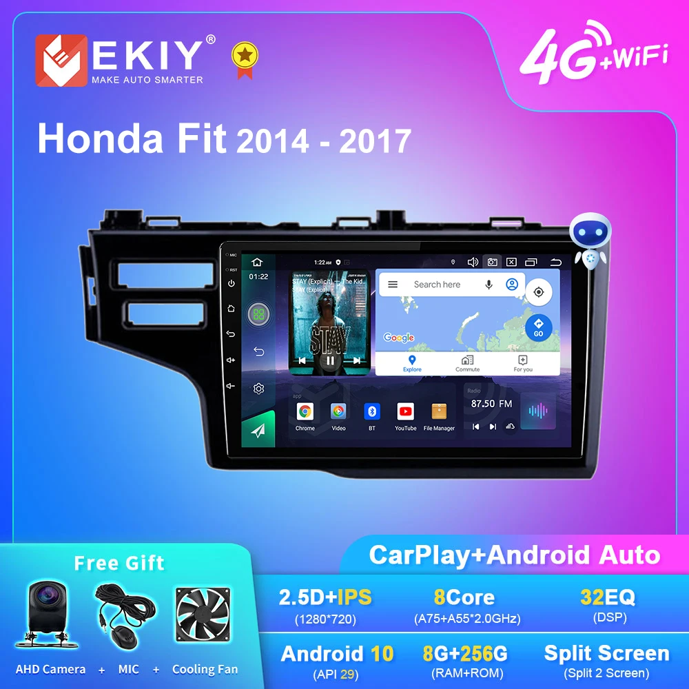 EKIY Q7 Android Radio del coche para Honda Fit 2014 2015 2016 2017 GPS Navi reproductor Multimedia estéreo Carplay Blu-ray IPS No 2din DVD HU