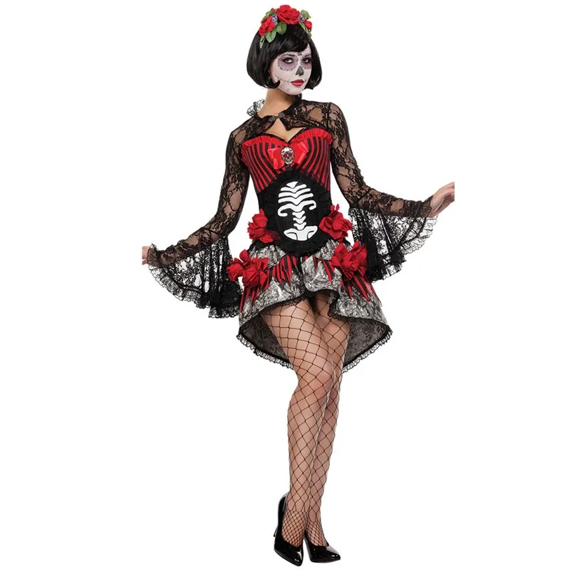 

Halloween Day of The Dead Horror Skeleton Zombie Ghost Bride Costume Purim Party Scary Corpse Devil Vampire Cosplay Dress