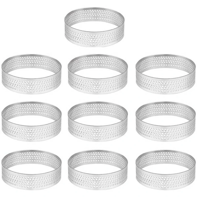 

10 Pack Stainless Steel Tart Ring, Heat-Resistant Perforated Cake Mousse Ring, Round Ring Baking Doughnut Tools, 8cm