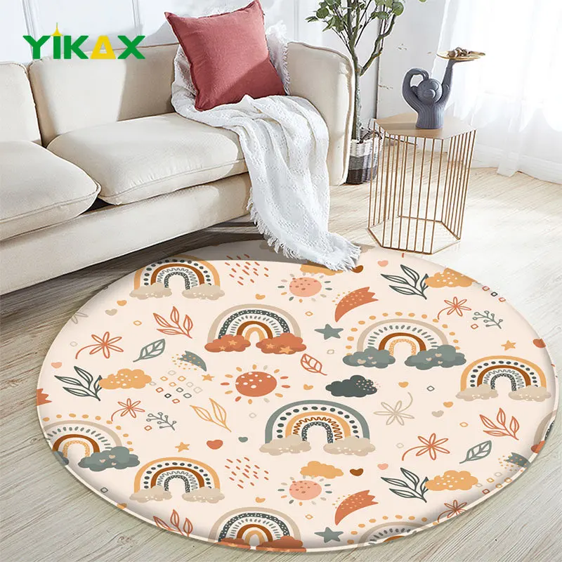 

Cartoon Animal Carpet Living Room Round Mat Balcony Kitchen Anti-Slip Baby Play Kids Bedroom Decoration Infantil Bed Area Rug