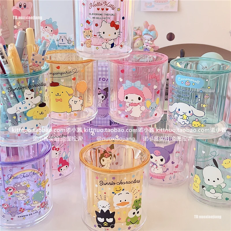 

Sanrioes Anime Kuromi Cinnamoroll My Melody Round Rotatable Pen Holder Cartoon Large Capacity Desktop Storage Box Birthday Gifts