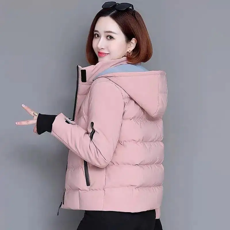 Hooded Down Cotton Jacket Autumn Winter 2021 New Women Short Padded Jackets Plus Thick Zipper Overcoat Parka Outwear Oversized