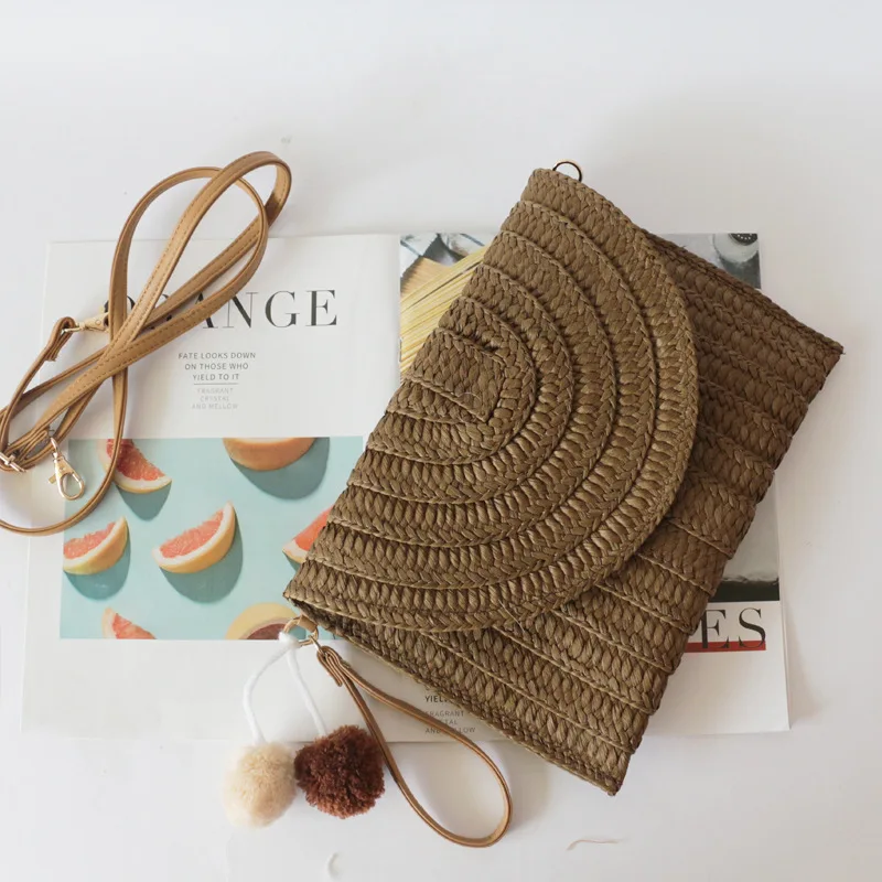Summer Rattan Clutch Shoulder Crossbody Bag Hobo Woven Straw Women Handbag 2022 Travel Envelope Bags for Women Beach Tote Clutch
