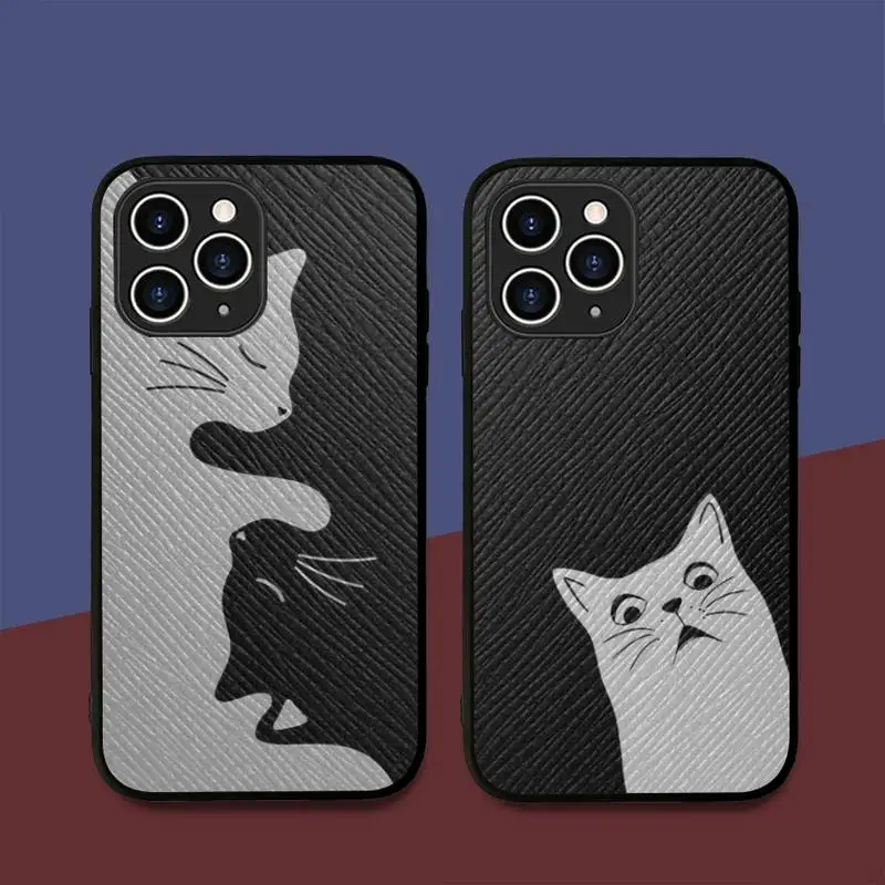 

Чехол для телефона с мультяшным котом, жесткий кожаный чехол для iPhone 11 12 13 Mini Pro Max 8 7 Plus SE 2020 X XR XS, чехол