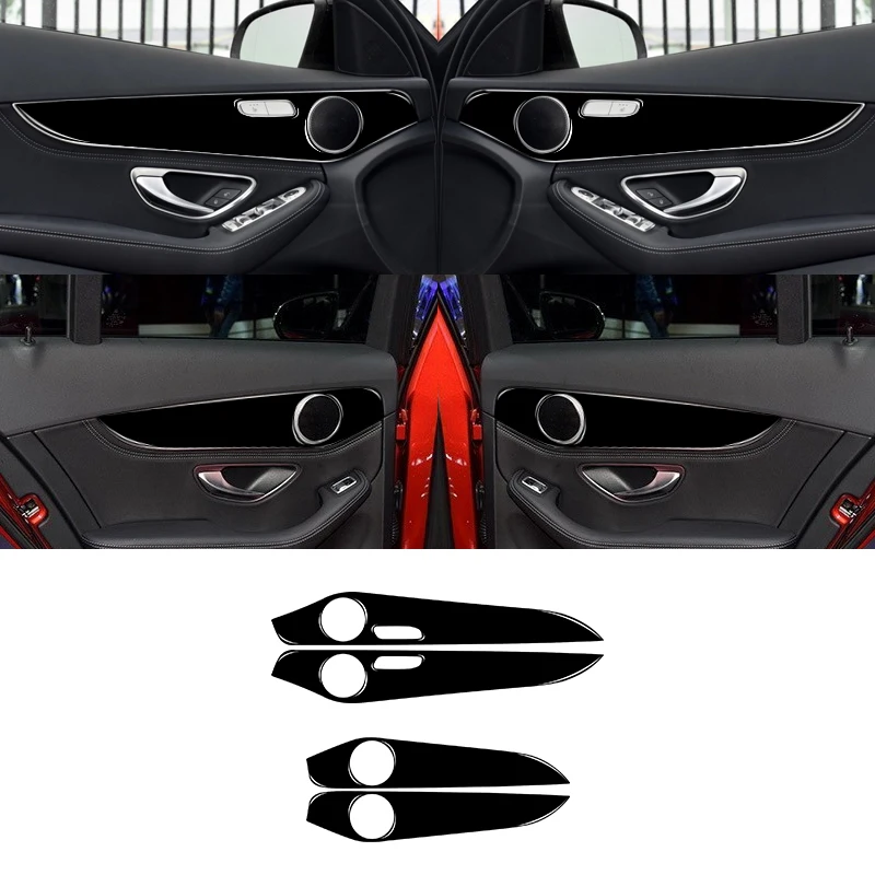 

Для Mercedes W205 Benz GLC C Class 2014-2020 Piano Black, внутренняя дверная панель автомобиля, декоративная наклейка, аксессуары для автотюнинга