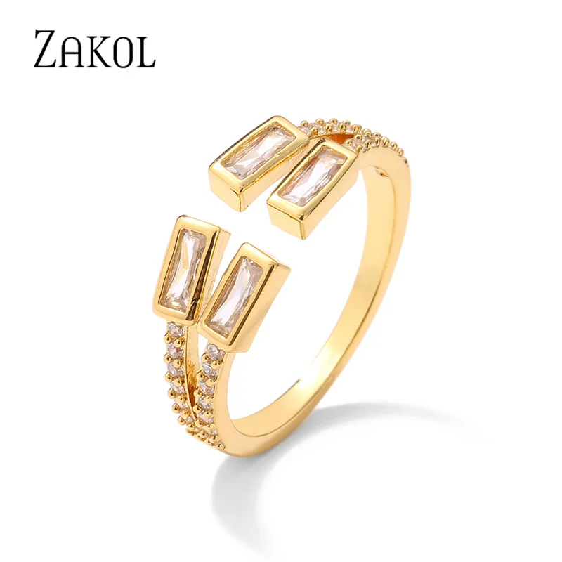 

ZAKOL Trendy Rectangle Zircon Open Rings for Women Simple Gold Color Open Index Finger Ring Korean Fashion Party Jewelry 2022