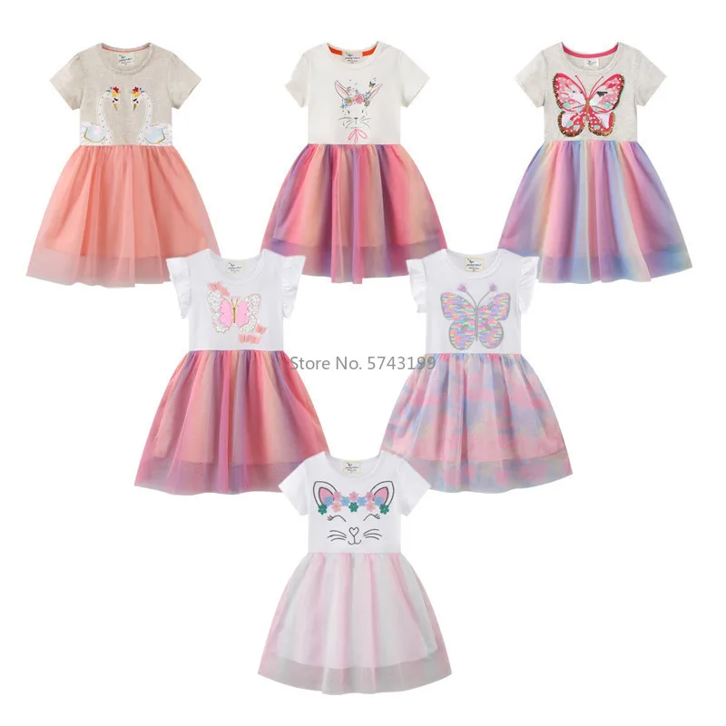 

Butterfly Print Princess Dress for Girl Cotton Short Sleeve Summer Kids Mesh Dresses Baby Girls Clothes Children Dress Elegant