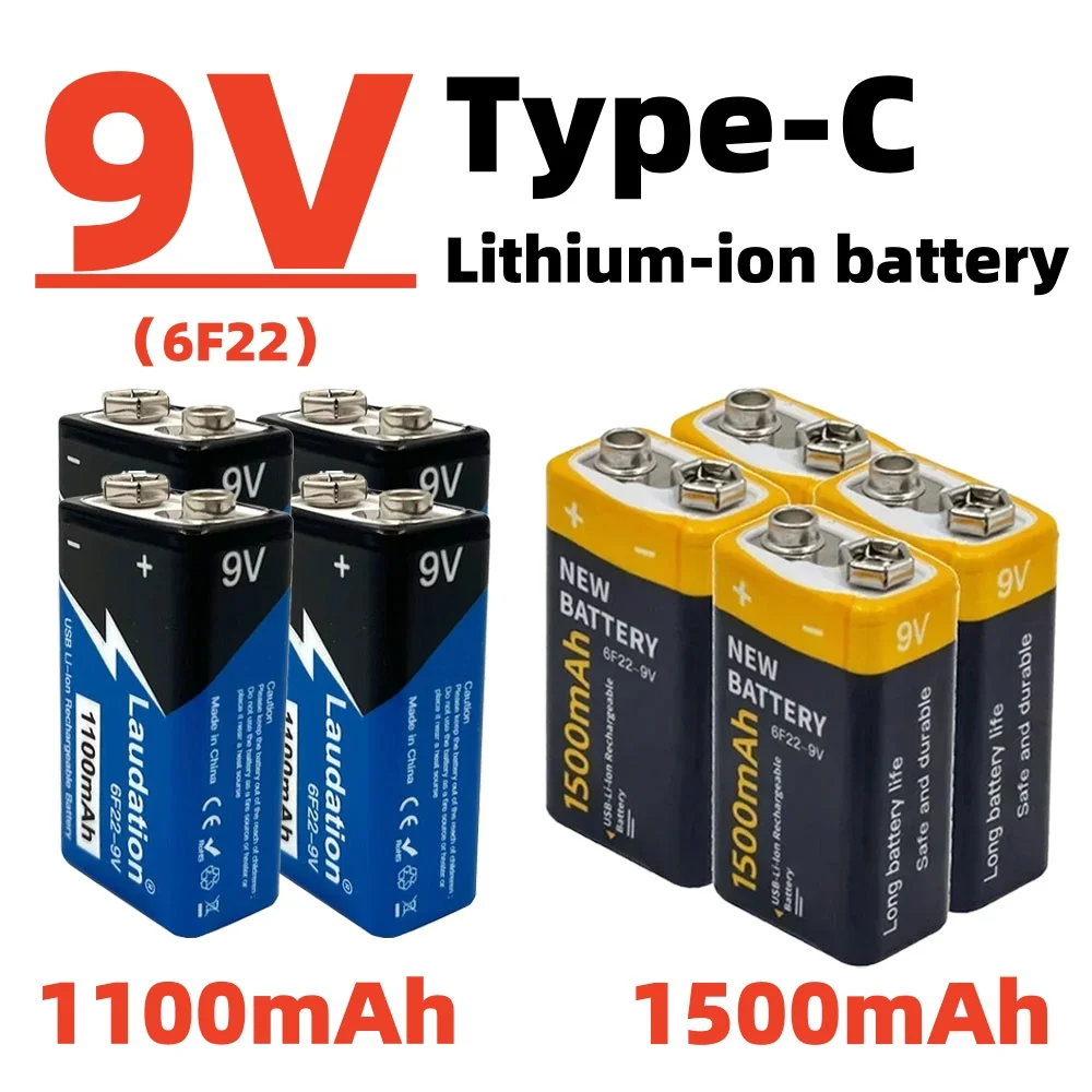 Фото  Аккумулятор литий-ионный 6F22 9V 1500мАч, перезаряжаемый, USB, подходит для мультиметра, микрофона, игрушек, пультов ДУ, KTV №3
