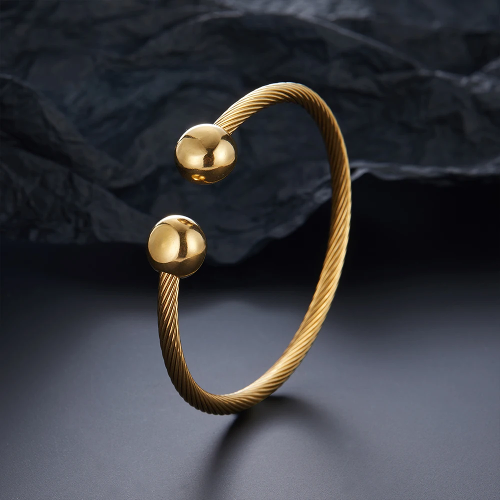 Позолоченный браслет из нержавеющей стали с двойным шариком