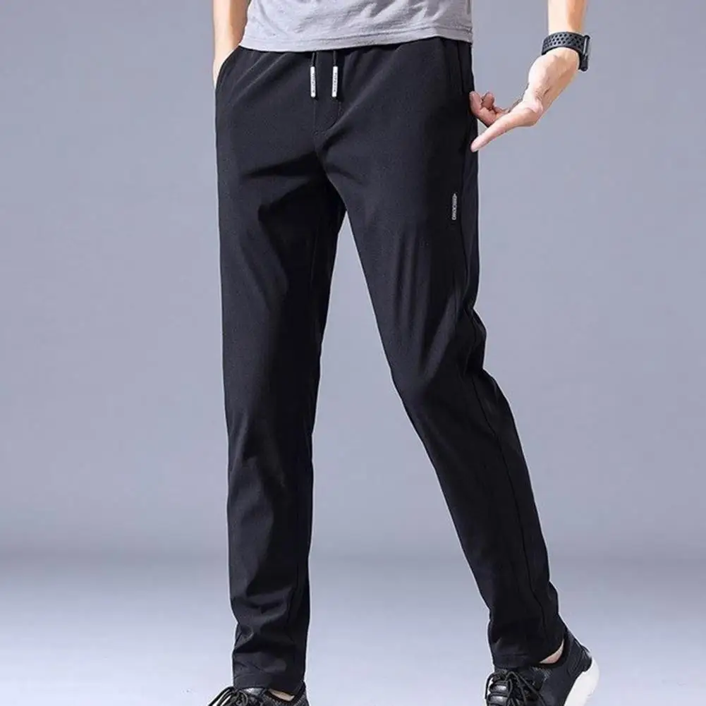 

Men Trouser Side Pockets Full Length Drawstring Men Spring Straight-leg Pants 6 Sizes Men Summer Pants for Dating Wear