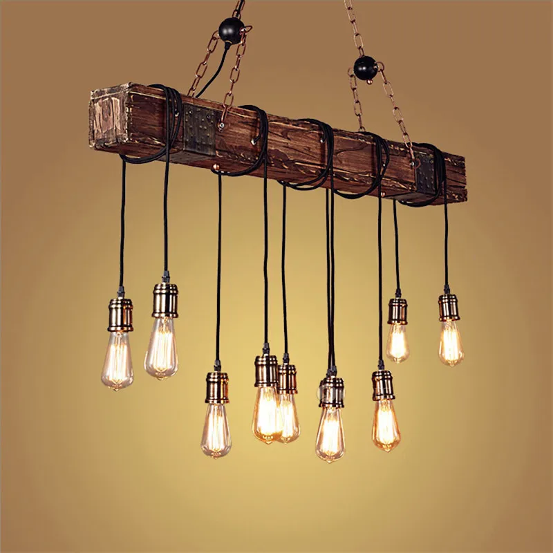 

Wood E27 Ceiling Light Suspension Luminaire Vintage Living Room Lights Lustre Antique Industrial Retro Creative LOFT Bar Metal