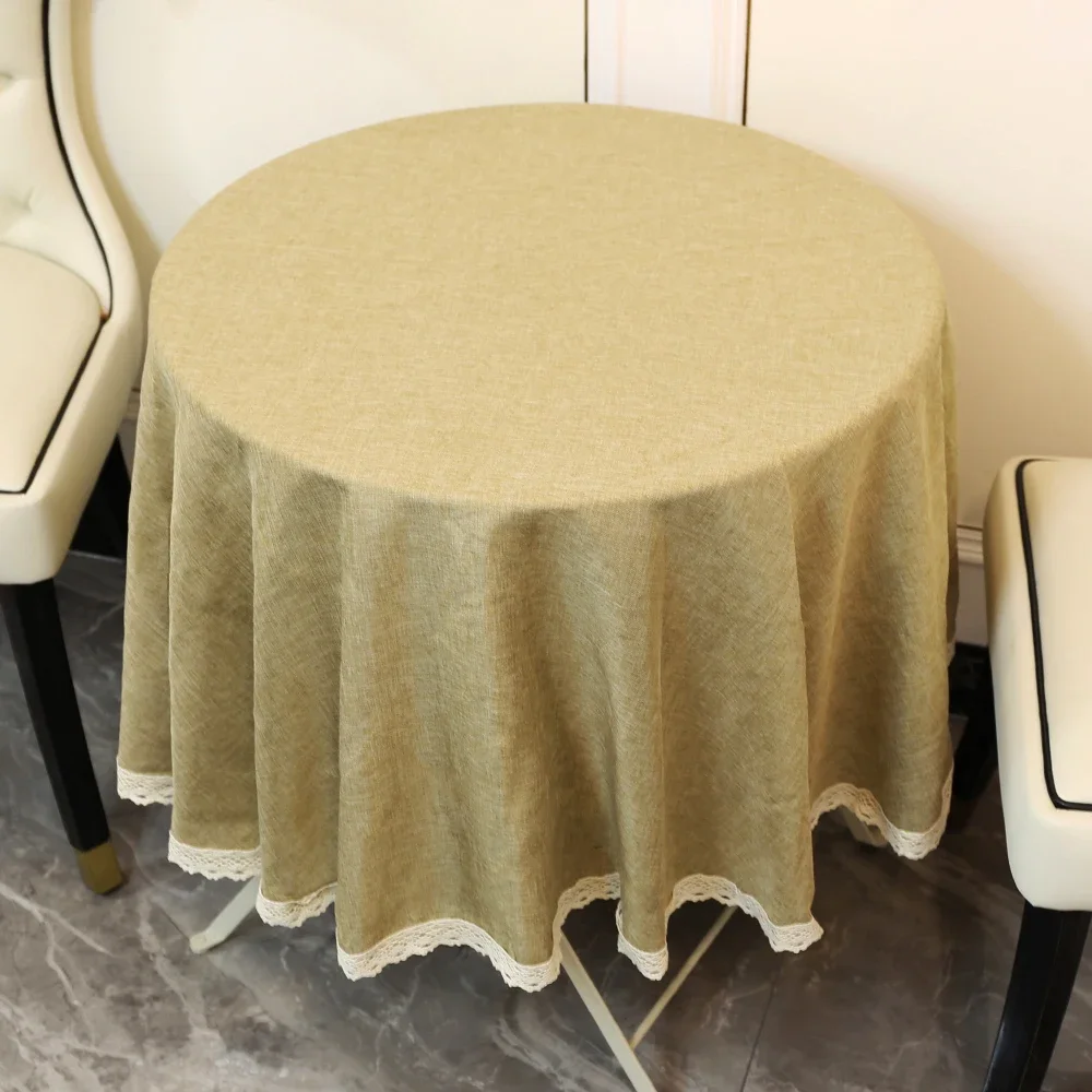 

Wedding Table Cover Material High Quality Round Lace Tablecloths Solid Grey Khaki For Dining Room Decoration Fabric Tablecloth
