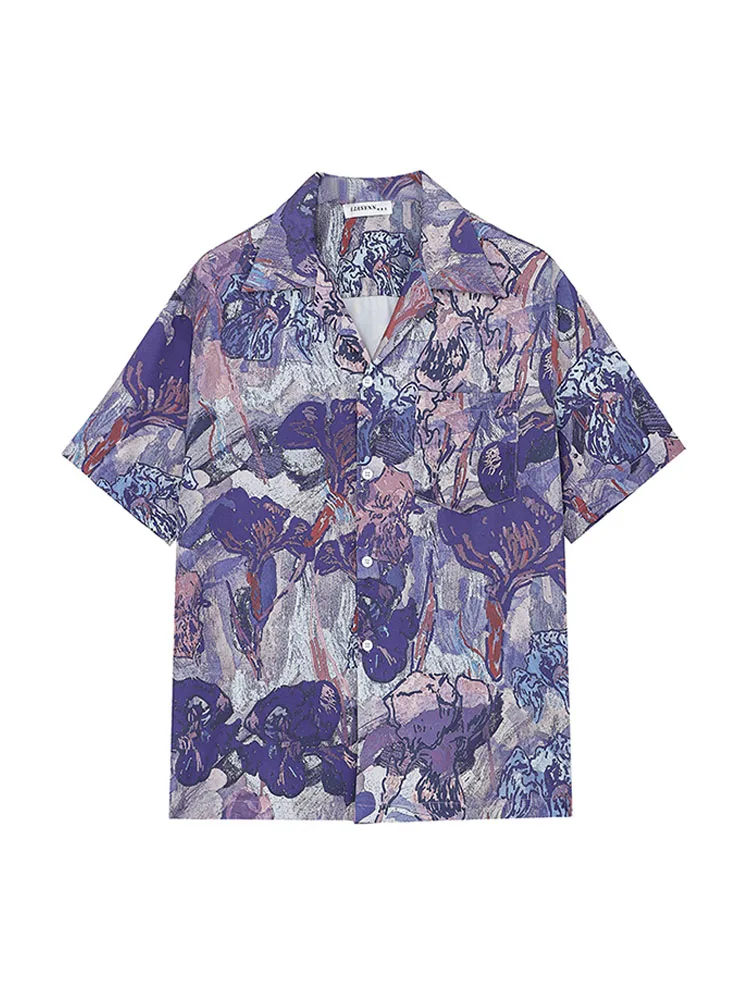 

Vintage Harajuku Shirts Grunge Women Purple Print Embroidery Blouses Summer High Street Top Design Oversized 2000s Aesthetic