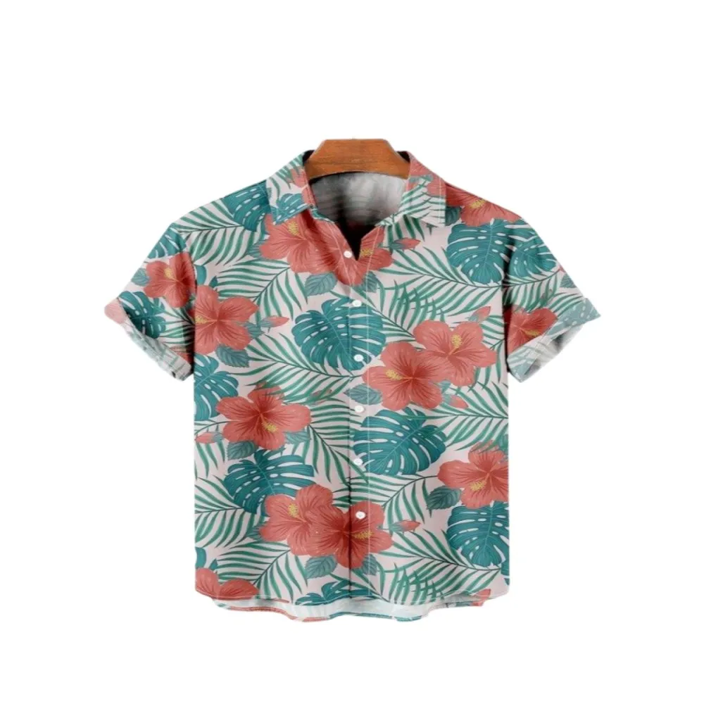 2023 New Hawaii Fashion Tropical Extra Large Geometric Print Short Sleeve Summer Beach Vacation Casual Single breasted Shirt