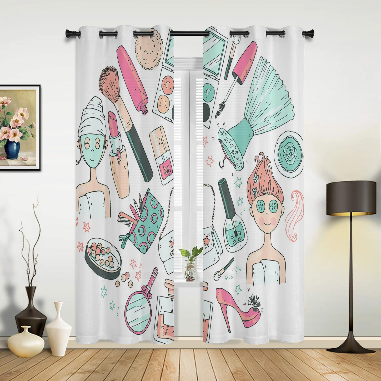 

Woman Cosmetics Nail Polish Curtains for Bedroom Living Room Drapes Kitchen Children's Room Window Curtain Modern Home Decor