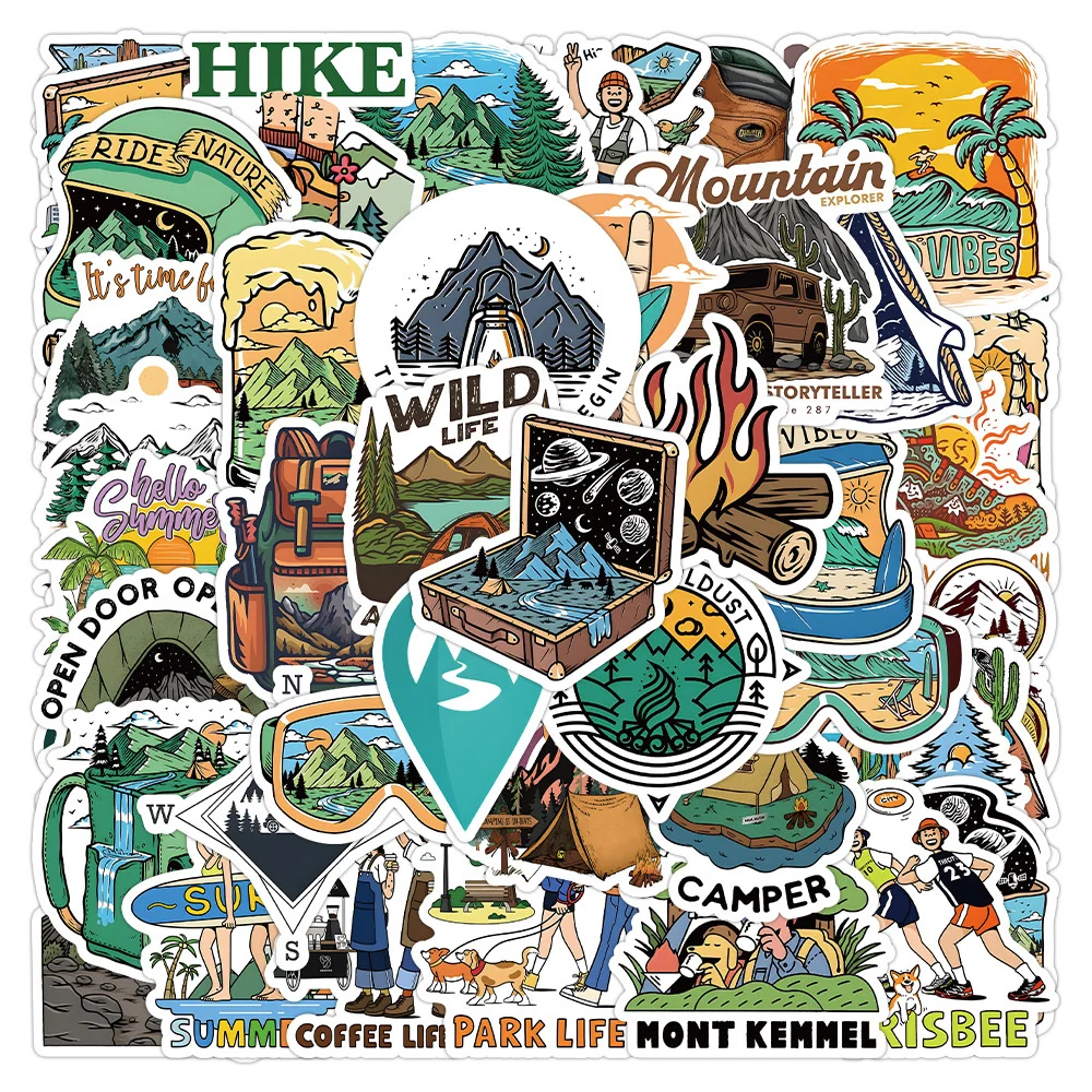 

10/30/50PCS New DIY Outdoor Camping Stickers Cartoon Creative Animation Kids Desk Luggage Chair Decoration Waterproof Wholesale