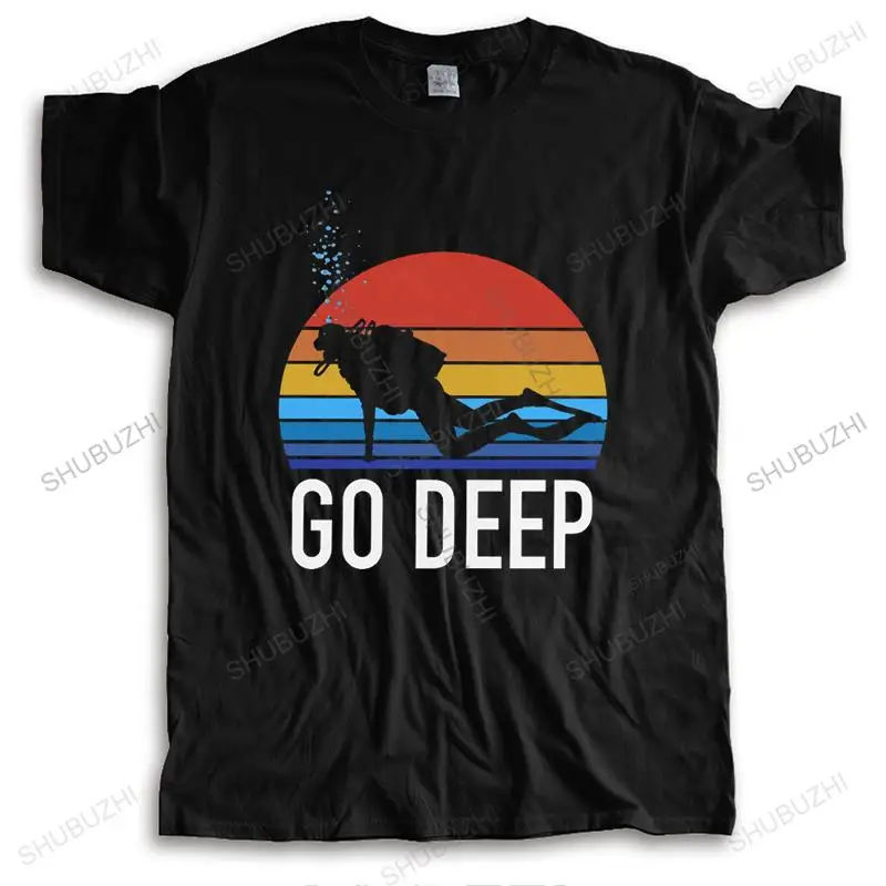 

Retro Scuba Diving Tshirt Men Soft Cotton Top Go Deep Diver Tee Shirts O-neck Short Sleeved Ocean Dive Adventure T-shirt Clothes