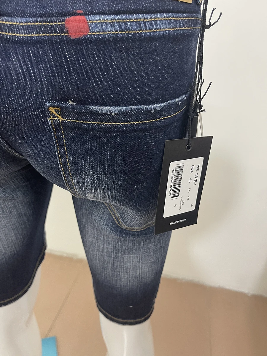 2023 Spring and Summer New D2 Jeans Men's Denim Shorts Three-dimensional Cutting and Splicing Water-washed Speckle Paint Five-po