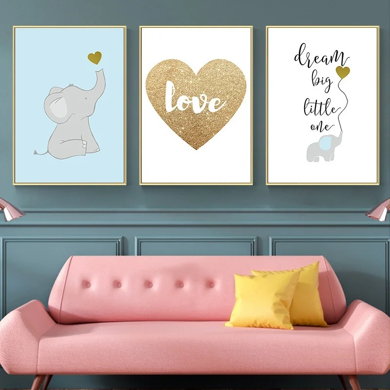 

Nordic Ins Fresh Style Frameless Painting Core Modern Cartoon Elephant Rabbit Sheep Room Decoration High-definition Paintings