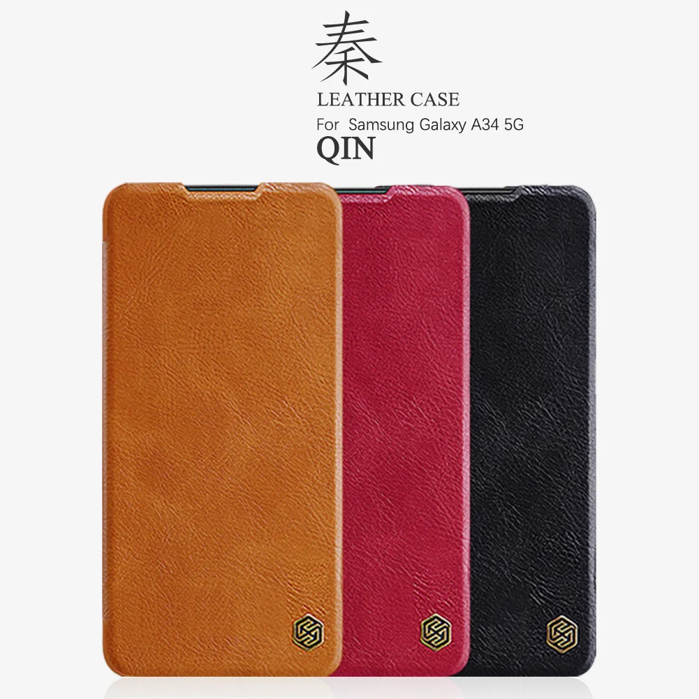 Nillkin for Samsung Galaxy A34 5G Case, Qin Flip Leather Luxury Business with Card Slot Back Cover