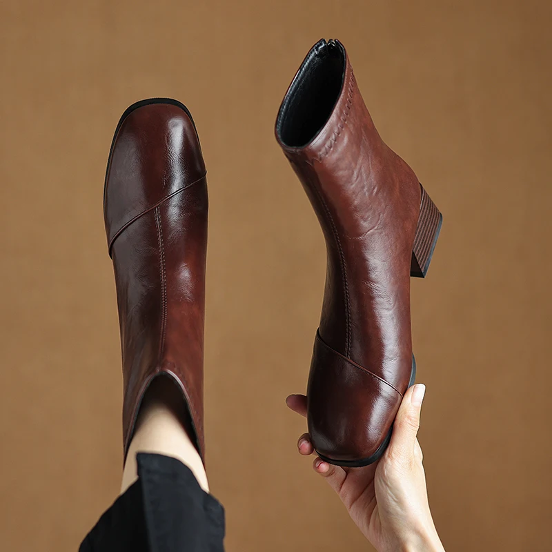 Модные ботинки из плиссированной ткани в стиле ретро пэчворк на толстом каблуке