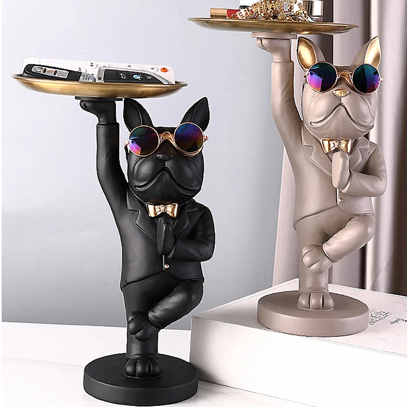 

Resin Cool Dog Statue Nordic Animal Ornament Table Storage Tray for Keys Snacks Modern Art Sculpture Crafts Home Decor