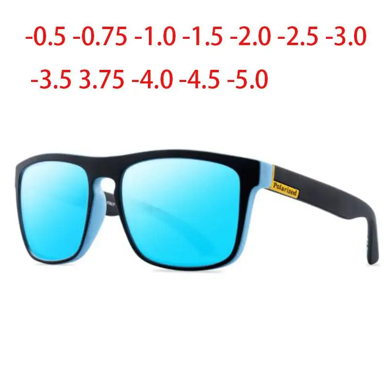 Oculos Masculino Custom Made Myopia Minus Prescription Polarized Lens Square Full-rim Sports Colorful Mirror Sunglasses -1 To-5