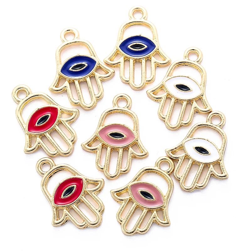 

8pcs 4 Color Necklace For Women Dripping Oil Fatima Hand Palm Evil Eye Pendant Necklaces Hip Hop Luck Jewelry 20*16mm