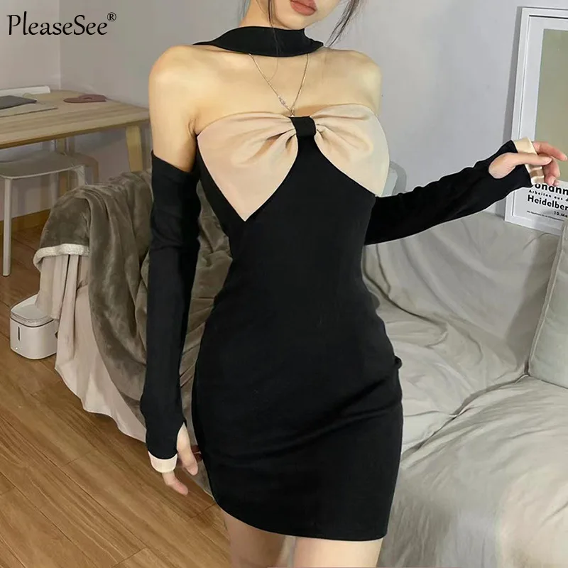 

Girls Cute Off Shoulder Backless Dress Women 2022 Spring Summer Fashion Casual Female Kawaii Party Bodycon Dresses Dropshipping