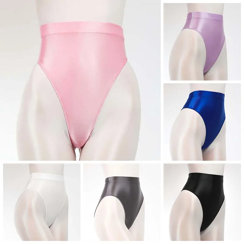 

1Pcs Shiny Satin Glossy Thong G-string High Waist Panties Hipster Breathable Thin Lingerie for Women Sexy Wet Look Underwear