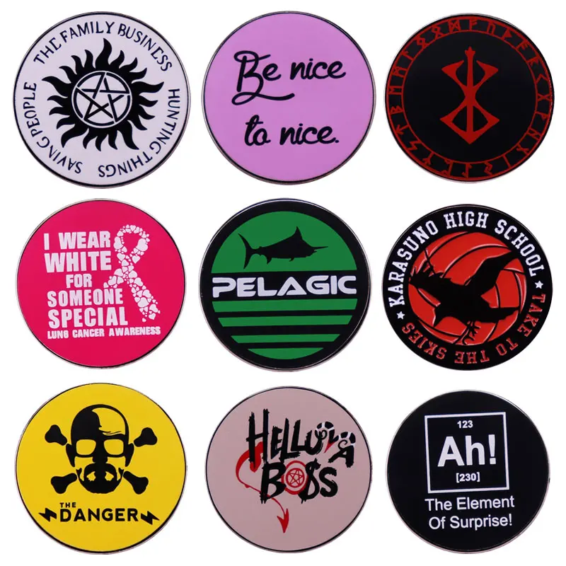 

Various Round Cartoon Arts Enamel Badge Quotations Movies Lapel Brooch Hoodie Backpack Hat Pins Decorative Accessories Fans Gift