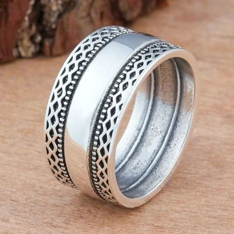 

Vintage Sterling Silver Double Laces Wave Ring for Women's Wedding Party Viking Jewelry Ring Size 5-12